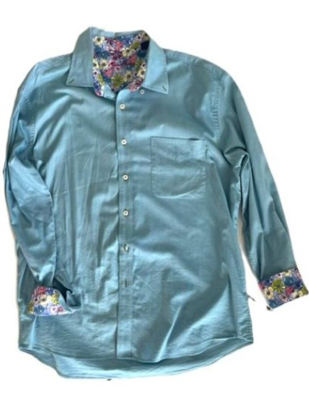 Alan Flusser Men's Blue Dress Shirt Flower Print Contrast
